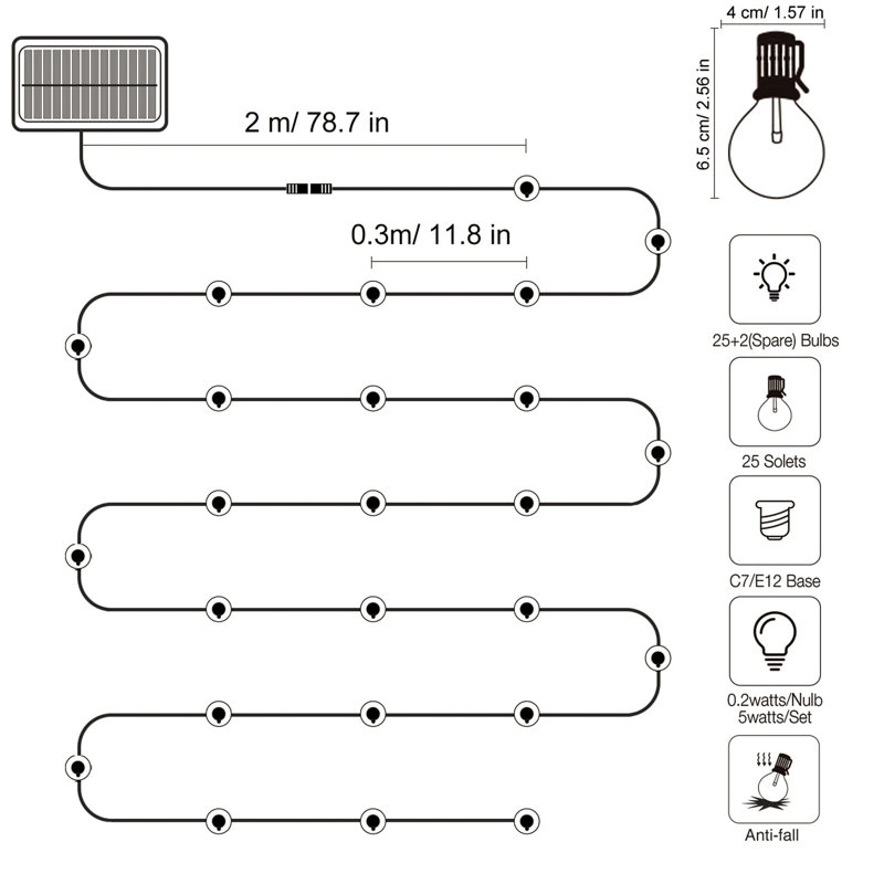 Alsie 920cm Solar Powered 27 - Bulb Festoon Lights String Light