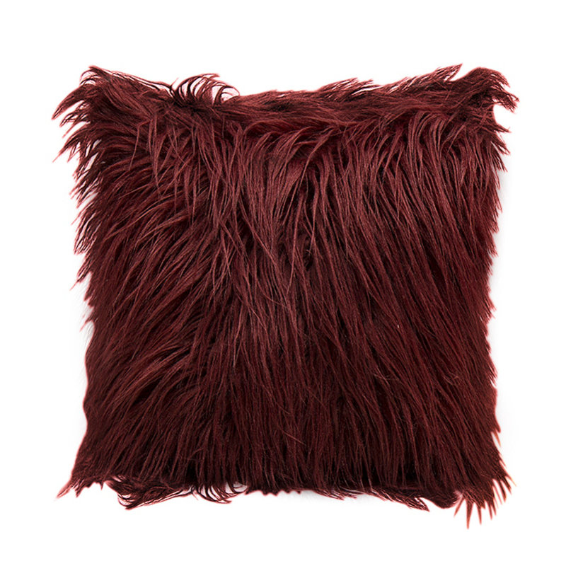  Housse de coussin carrée en fausse fourrure, Rouge