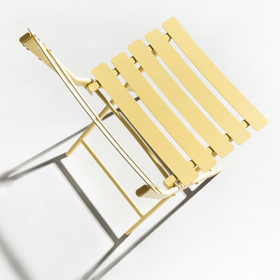 3 Piece Patio Bistro In Yellow - Foldable Metal Chairs And Table For Courtyards 3 , With Function Decks