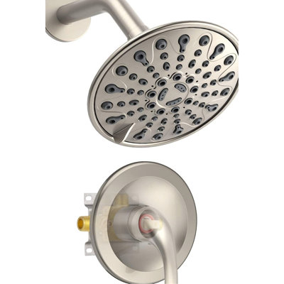 Robinet de douche mural monocommande 6 fonctions avec robinetterie et pommeau inclus, joint orientable à 360°, trous de pulvérisation pour le nettoyage, pommeau en plastique nickel brossé, motif, entretien.