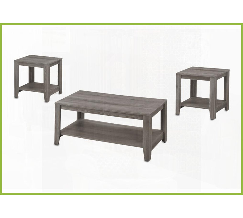 Ensemble de tables basses 3 pièces à aspect bois gris pour le salon - compatible avec les canapés avec tablettes de rangement supplémentaires