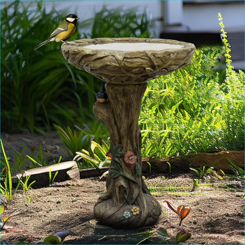 Bird Birds, 25,5 po de hauteur, béton rustique brun clair aspect bois, pour patio de jardin | Ciment béton | Piédestal à un niveau