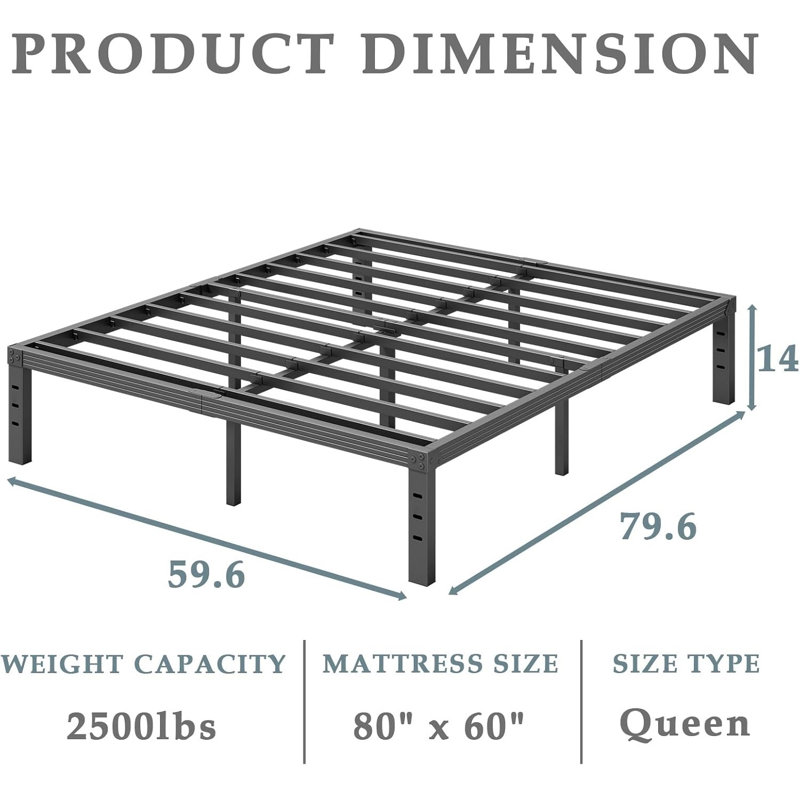 Black Heavy Duty Metal Queen Platform Bed Frame