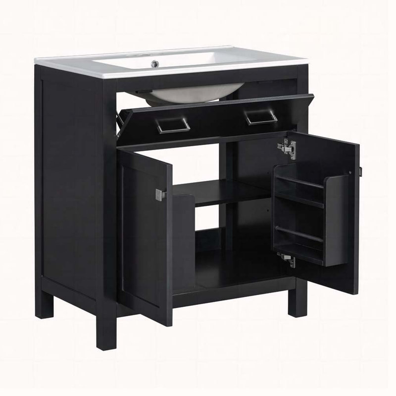 Meuble-lavabo 30 po avec lavabo en céramique, Noir