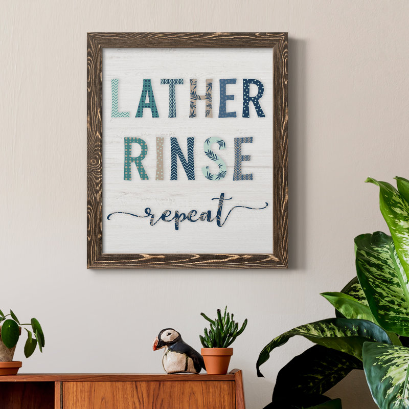 " Lather Rinse Repeat ", 20" H x 17" W x 1.5" D, Walnut Framed