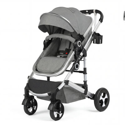 Convertible Baby Stroller, Folding High Landscape Infant Carriage, Adjustable Canopy, Diaper Bag, Anti-Shock