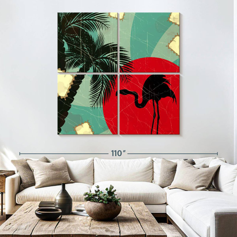 Flamant rose et palmier Brampt, H 50 po x l 50 po