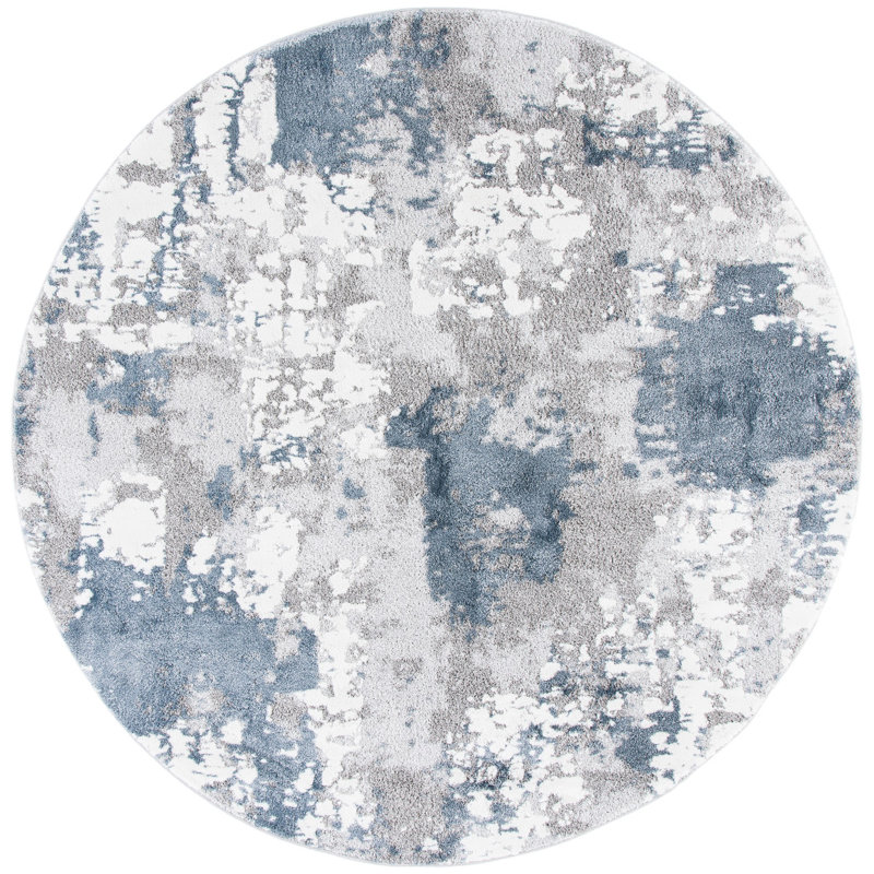 Hassen Power Loom Grey/Blue/White Rug, Round 4'