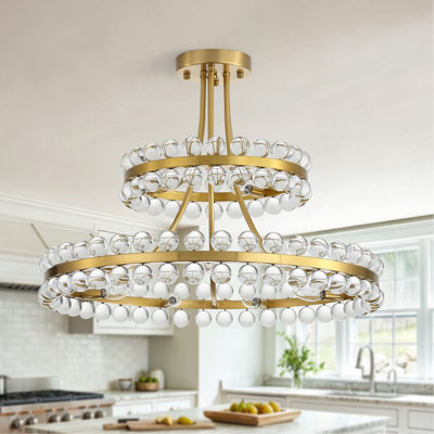 27-Inch Luxury Crystal Ball Chandelier, E12 Sockets – Modern Pendant Light for Dining Room & Living Room (Bulb not included)