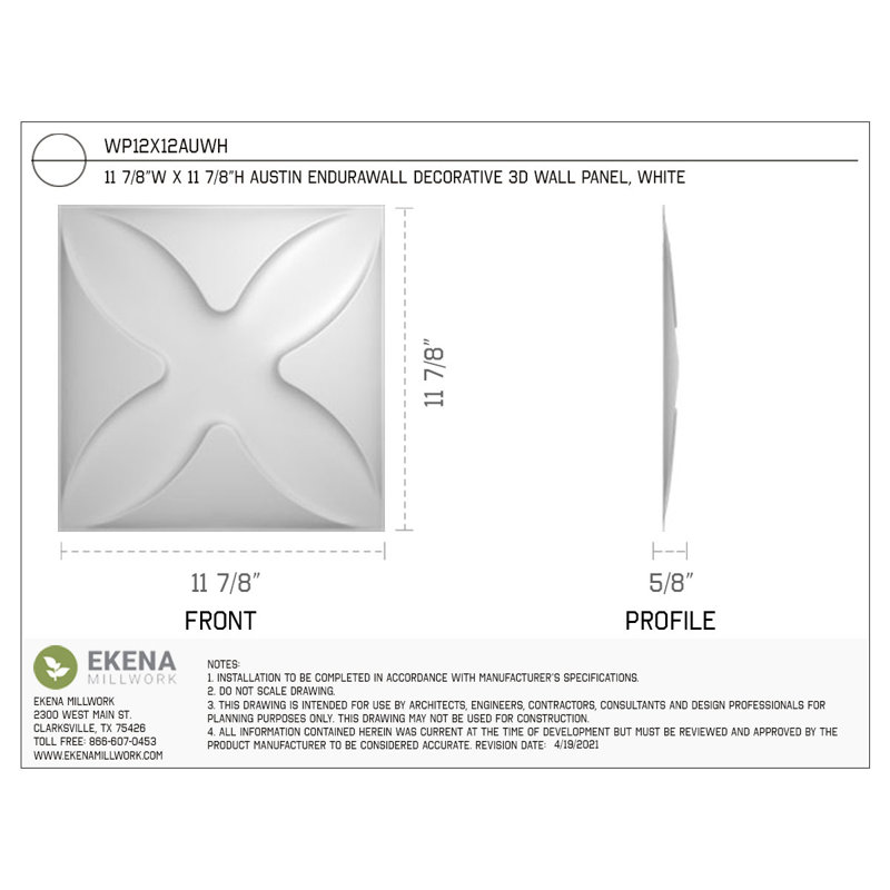 Wall Panel in White (20-pack), 11 7/8 "H x 11 7/8 "W