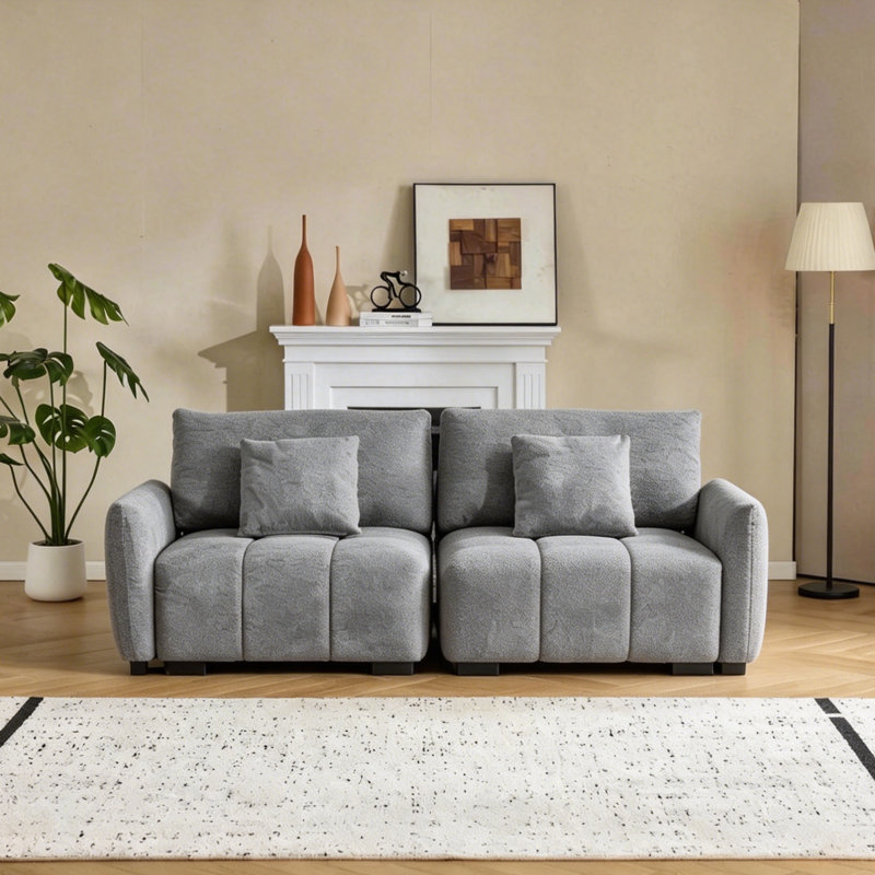 74.2 Gray Boucle American Tufed Club Loveseat, Gris
