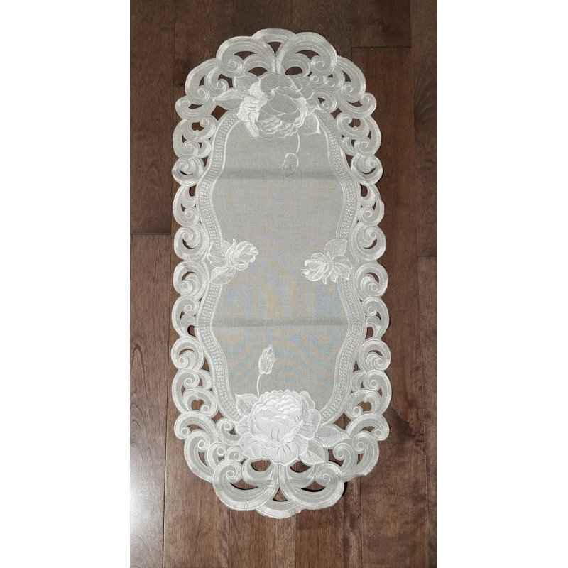Chemin de table rectangulaire en argent brodé Cutwork, 34 po x 15 po
