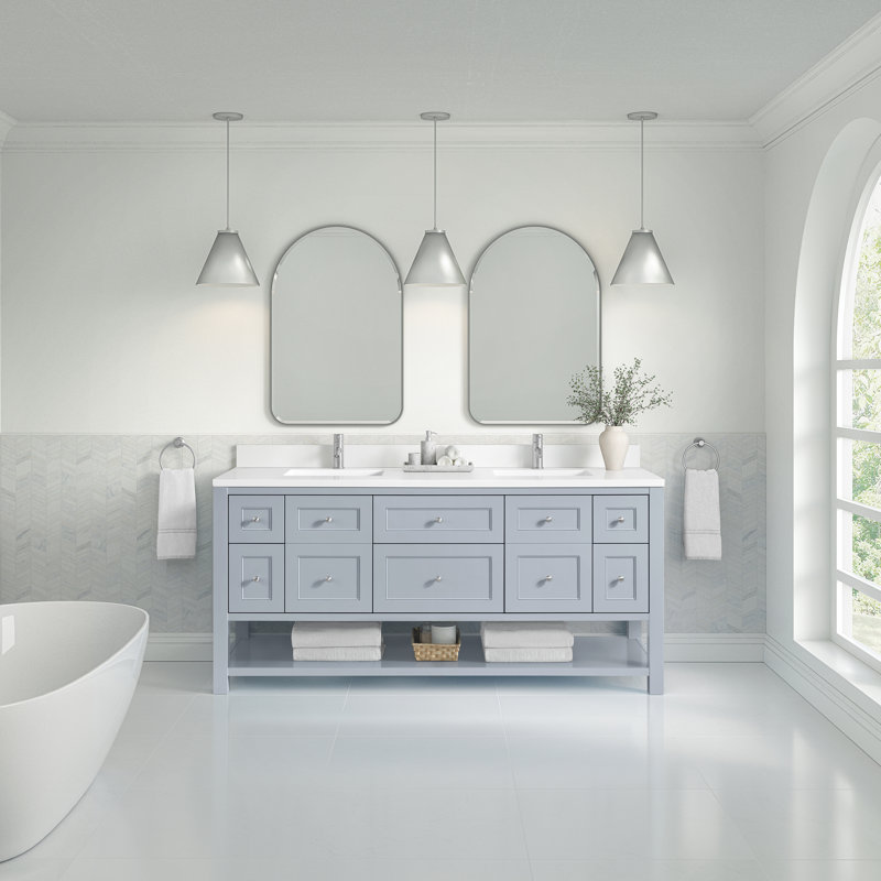Breckenridge 72'' Double Bathroom Vanity with Top, White Zeus, Single-Hole, Serenity Blue