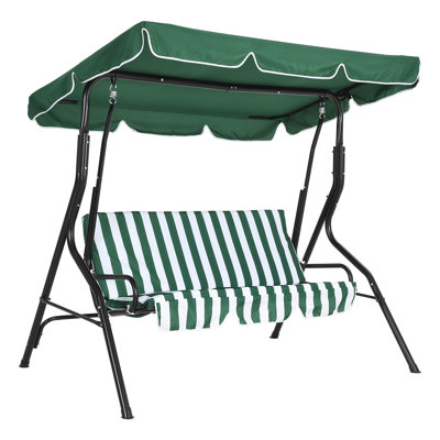 Balancelle 3 places avec auvent réglable, banc de patio extérieur avec coussins épais, balancelle en acier pour jardin, rayures vertes