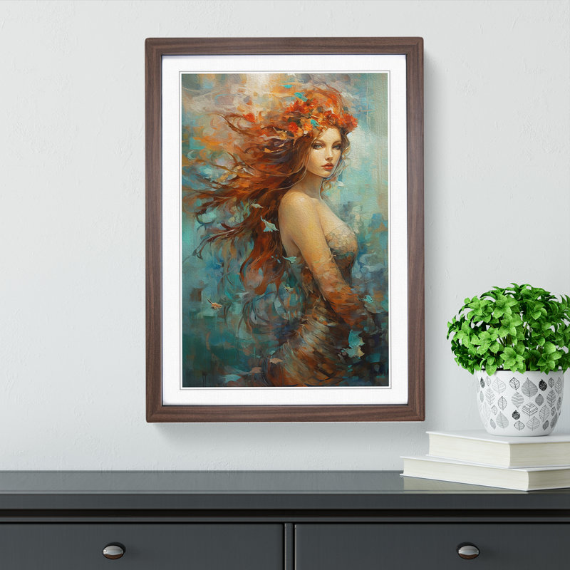 Mermaid Abstract Framed Print, Walnut , 34cm H x 25cm W x 2cm D