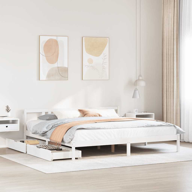 Louisburg Solid Wood Bed Frame, 205.5 x 205.5 cm, White