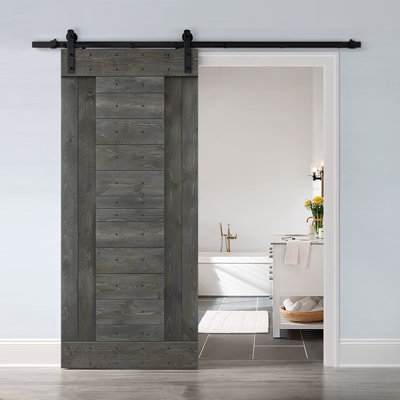84'' Solid Wood Paneled Painted without Installation Hardware Kit Barn Door