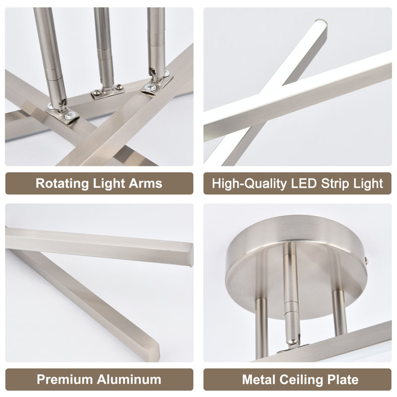 Celene 3-Light LED Fixtures Dimmable Semi Flush Mount Ceiling Light for Living Room Bedroom Dinning Room Kitchen
