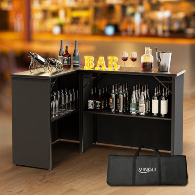 Black Rectangular Metal Patio Folding Bar Table With Lampblock