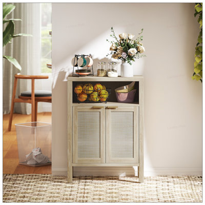 Modern Sideboard Buffet Cabinet with Storage, Adjustable Shelf, and Rattan Doors for Elegant Home Decor