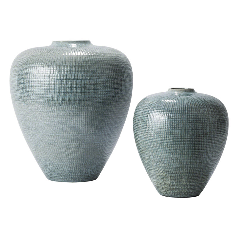 Check Handmade Ceramic Table Vase, Silver Blue, Small