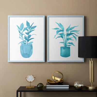 Watercolor House Plant III - reproduction encadrée de qualité supérieure - prête à être accrochée - aucun clou requis - aucun clou requis