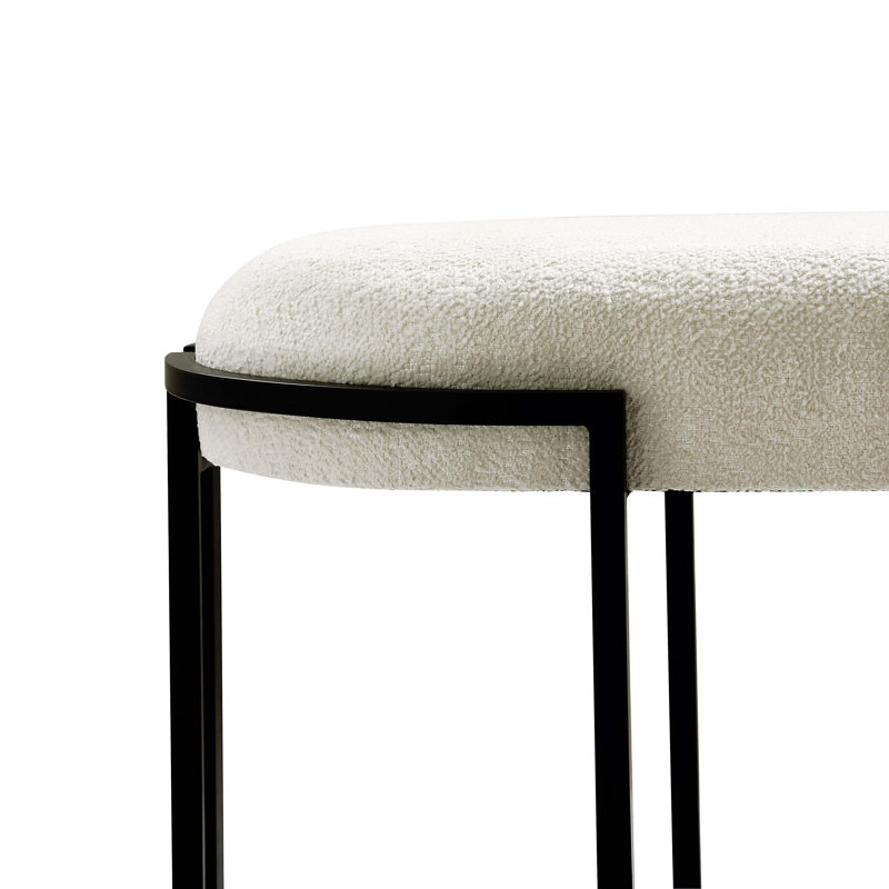 Velvet Tufted End of Bed Bench, Modern Accent Bench for Living & Bedroom with Iron Metal Legs, Black, White