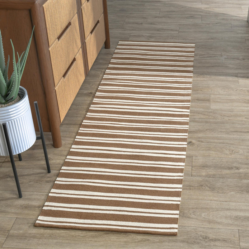 Tapis brun à rayures performance tissé à la main Palma, Tapis de couloir 2 pi 7 po x 8 pi