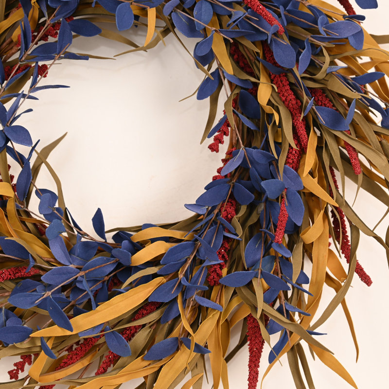Grande couronne de blé artificielle 26 po Eucalyptus