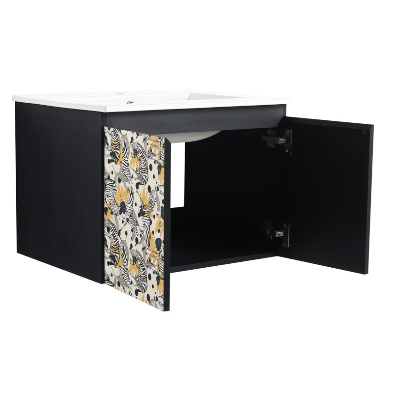 Meuble-lavabo de salle de bain avec lavabo en céramique et charnières de porte à fermeture en douceur. , Noir. Espace