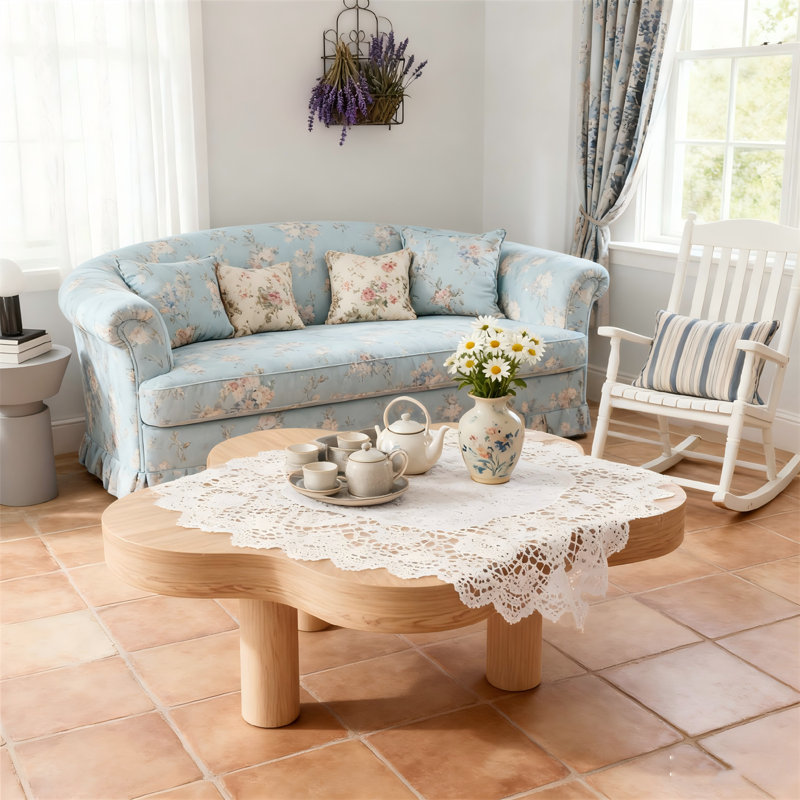 Cloud-Shaped Sculptural Coffee Table - Organic Round Corner Wood Accent Table for Living Room