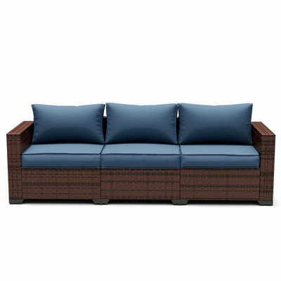Azoriah 79.5" Wide Outdoor Wicker Patio Sofa with Cushions by Latitude Run