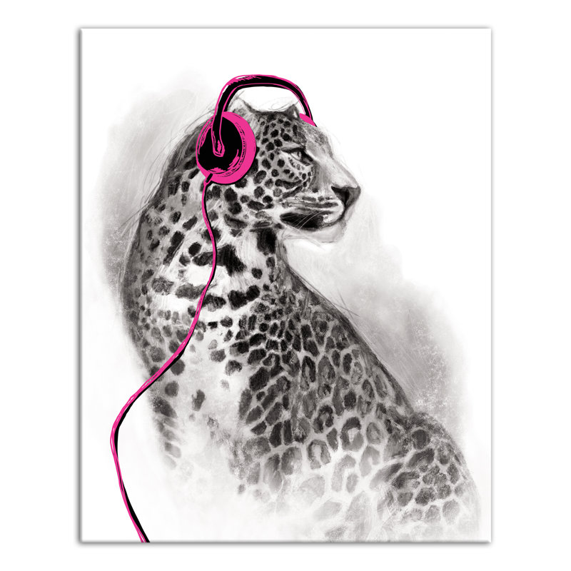 Art sur toile avec casque Leopard, Rose, H 14 po x l 11 po x P 1,25 po
