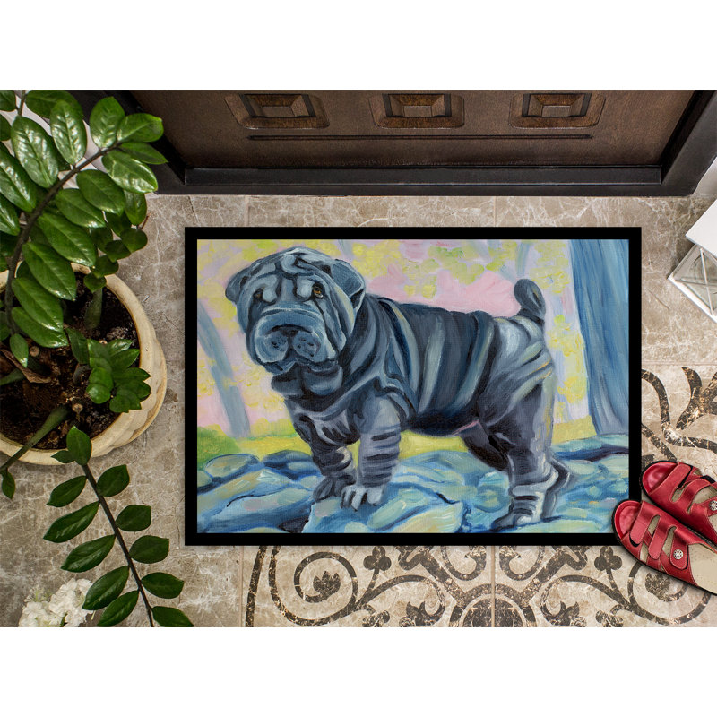 Paillasson d’extérieur antidérapant à Shar Pei vintondale, Rectangle 1 pi 6 po x 2 pi 3 po