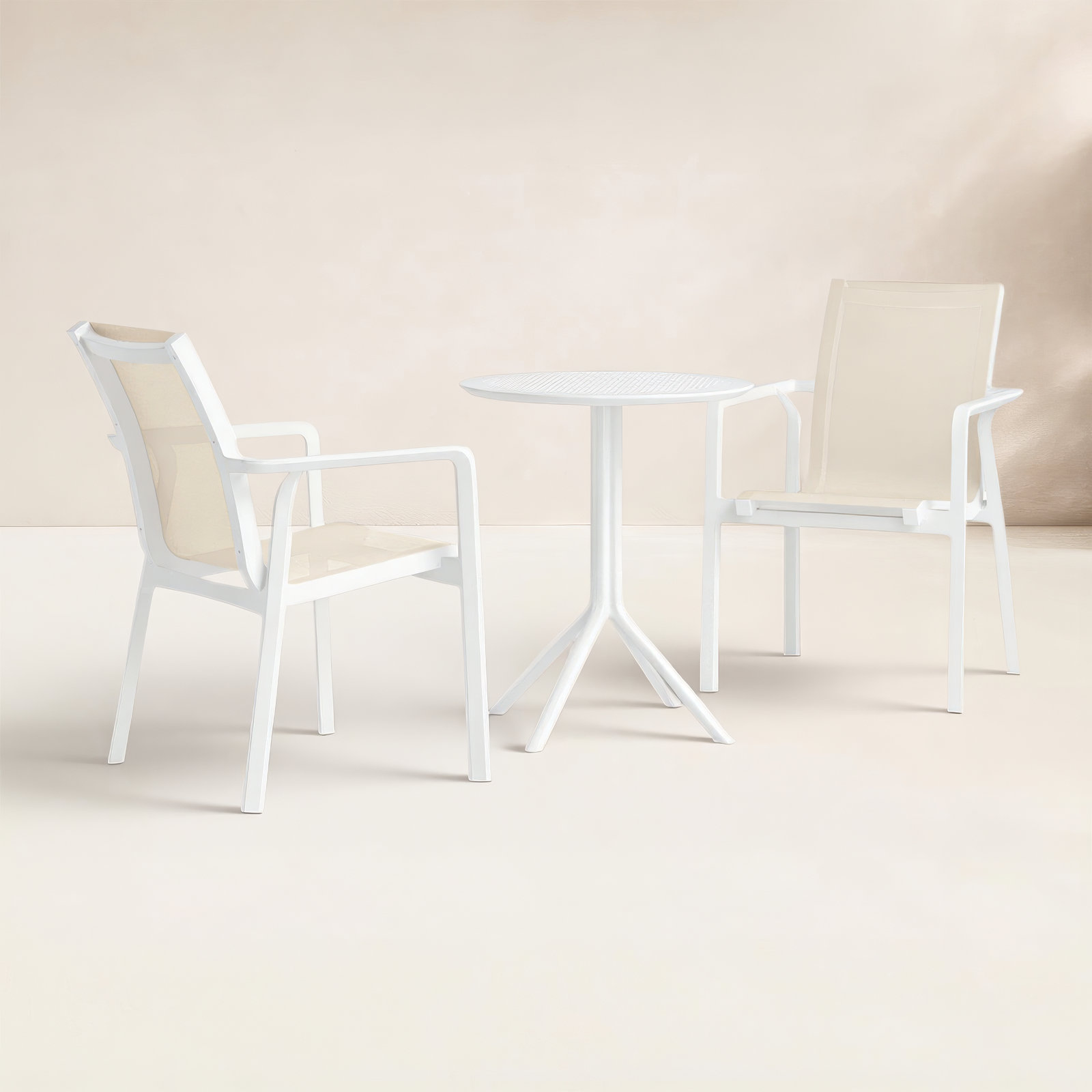 Farrah 24'' Round 2 - Person Bistro Set with Sling Chairs, White/Taupe