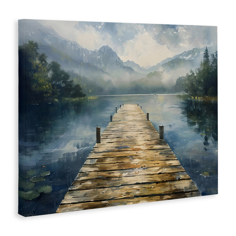 Quai en bois sur une toile de lac, design par LSR Creative Studio, H 16 po x l 20 po