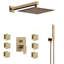 Système de douche thermostatique à fixation murale BathSelect Marseille en or brossé avec pomme de douche carrée, douchette à main et 6 jets pour le corps - expérience spa de luxe pour tout le corps