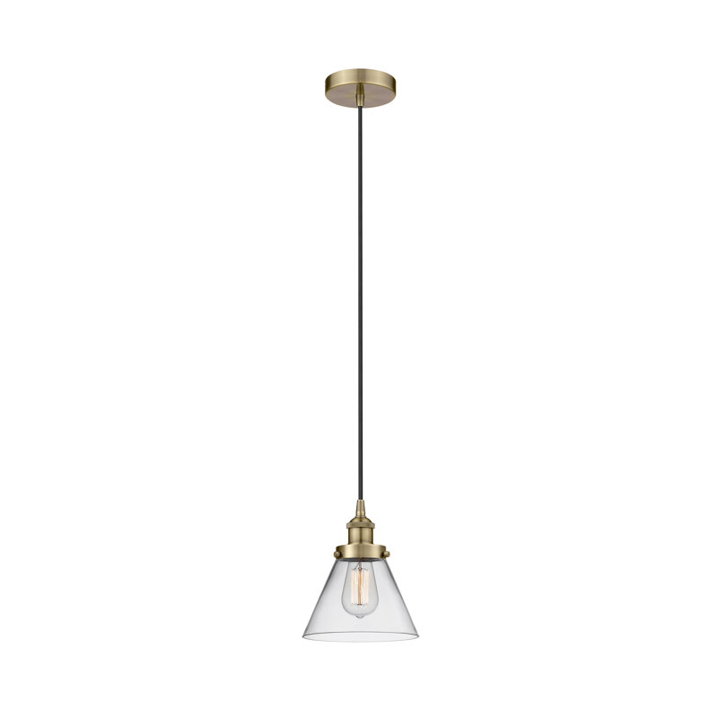 Mini-luminaire suspendu 1 lumière Cone, Laiton, H 9,75 po x l 7,75 po x P 7,75 po, Clair