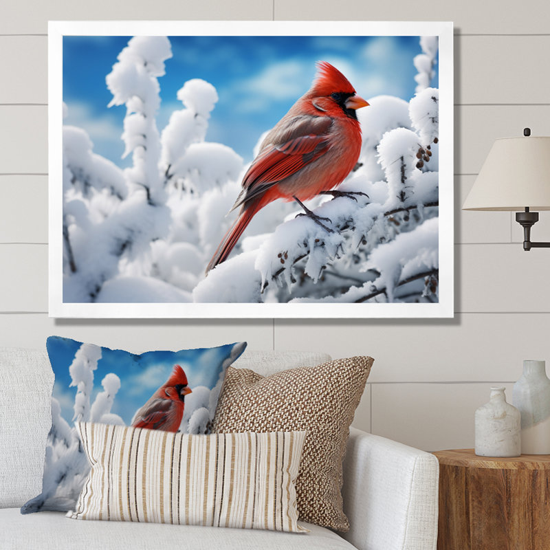 Canada, cardinal rouge, Winter Wonderland II - reproduction, H 24 po x l 32 po x P 1 po, Cadre photo blanc