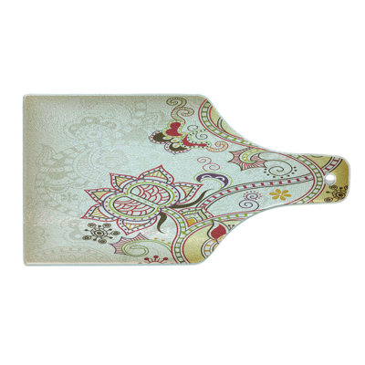 Ambesonne Floral Tempered Glass Cutting Board Oriental Flower Ornaments Multicolor