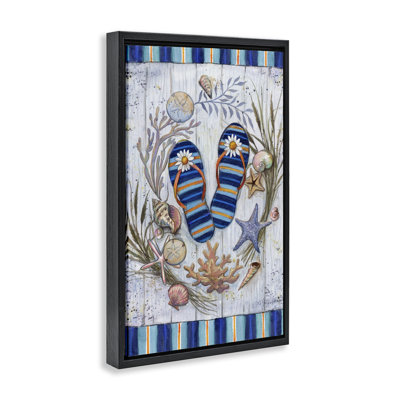 Coastal Wreath & Flip Flops Framed Floater Canvas by Geoff Allen