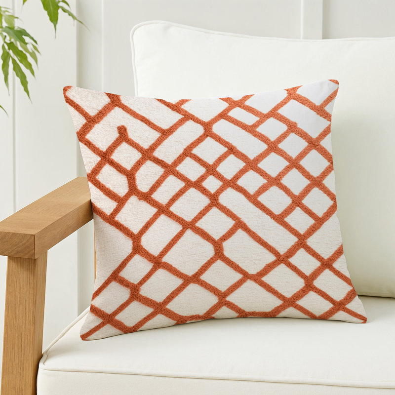 Coussin décoratif intérieur et extérieur brun Trellis, Carré 20 po, Treillis beige 349