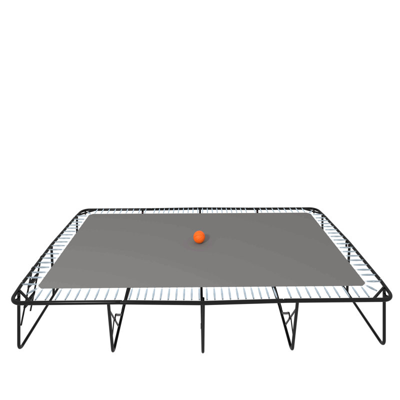 Trampoline rectangulaire 10 pi x 17 pi avec tissu vert, tubes en acier galvanisé thermolaqué noir avec système de panier de basketball