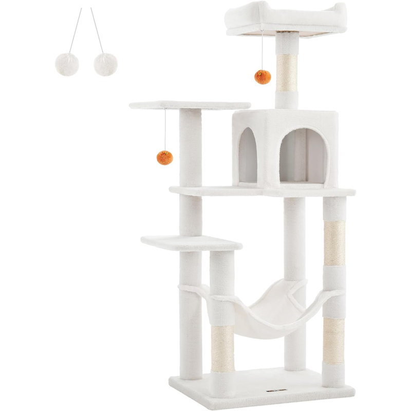56.3-Inch Multi-Level Cat Tree, 57" H x 18" W x 22" D, Cream White