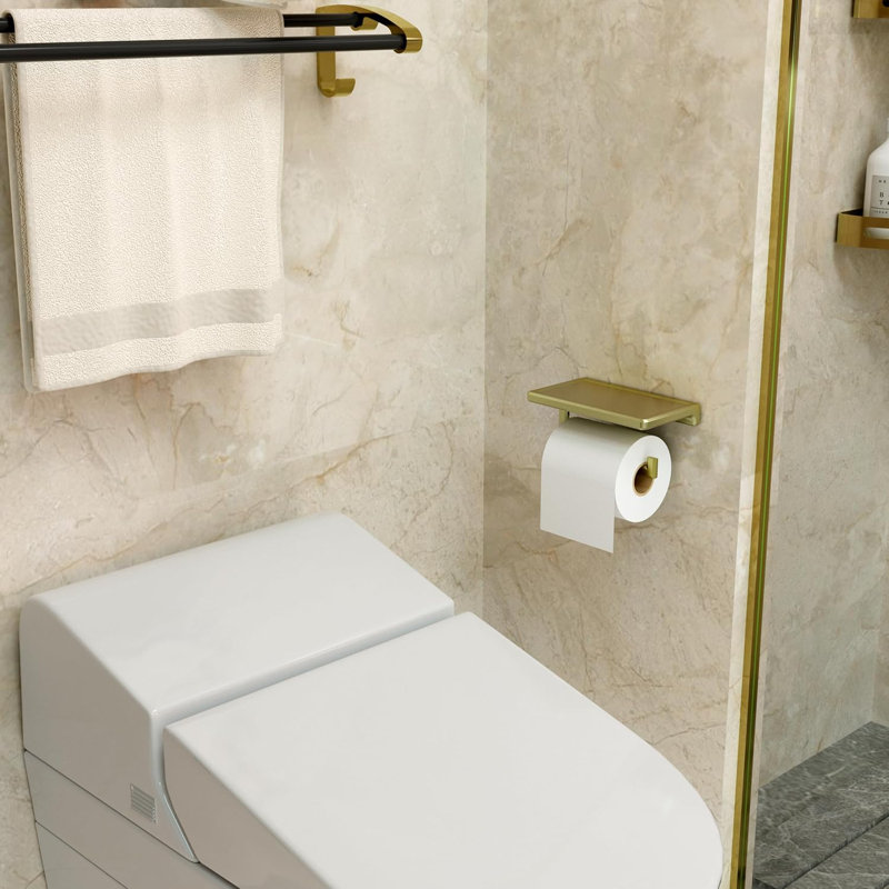 Porte-papier hygiénique en alliage de zinc avec grande tablette de rangement, finition chromée, s'adapte à toutes les tailles de rouleau, installation facile, porte-papier hygiénique moderne