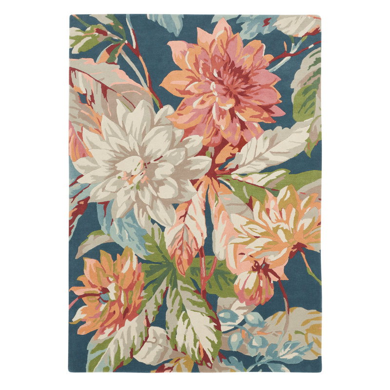 Sanderson Wool Floral Area Rug in Pink/Cream/Blue, Rectangle 5'7" x 7'10"