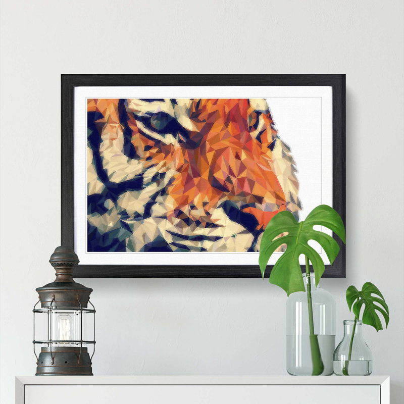 Geometric Tiger in Abstract - Framed Print, 62cm H x 87cm W x 2cm D, Black Framed