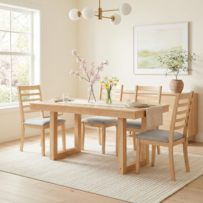 5-Piece Extendable Dining Table Set, Farmhouse Extendable Table with 18" Move Leaf, 78" Rustic Wooden Kitchen Table and 4 piece Upholstered Chairs, Expanding Dining Room Table Set, Natural