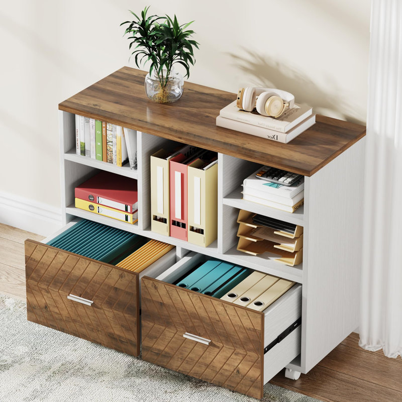 2-Drawer Wood File Cabinet, Oak Karo/White