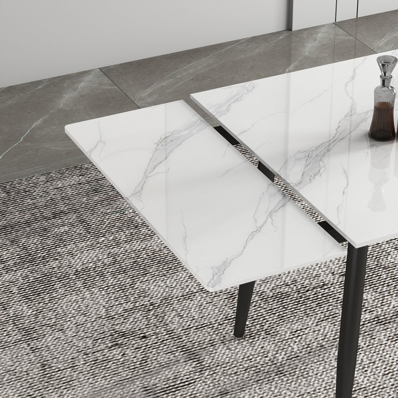 Goras Extendable Stone Top Metal Base Dining Table, White